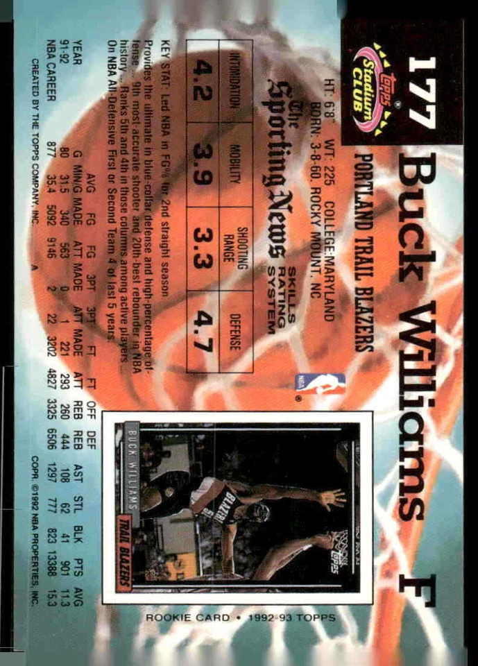 1992-93 Stadium Club #177 Buck Williams - Image 2 of 2