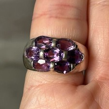 Amethyst Ring Sterling Silver 925 7 Faceted Oval Stones Vintage 6.5