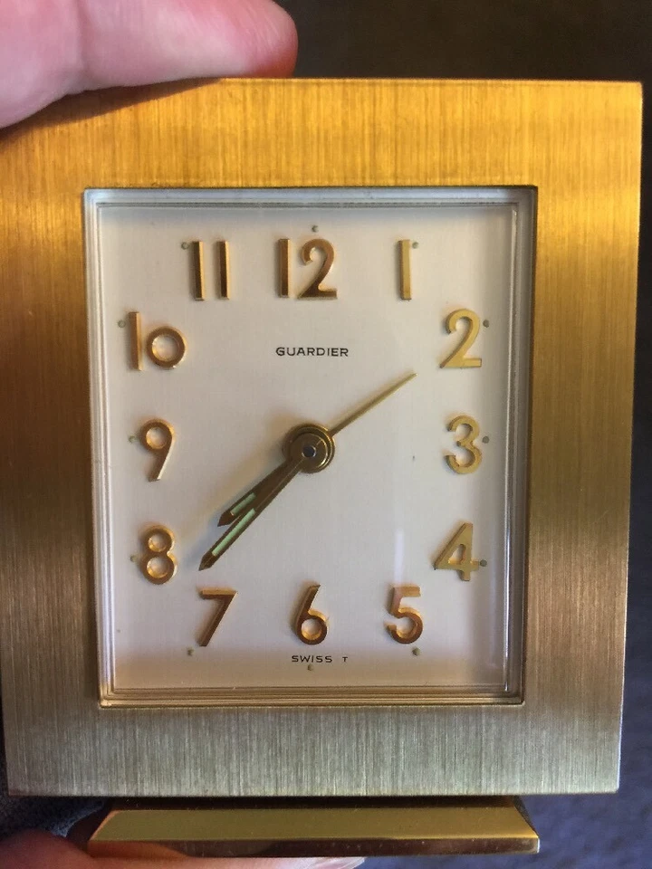 Rare GUARDIER Swiss Made Eight 8-Day ALARM CLOCK, Small 2.5"x3" Gold Tone - Image 2 of 4