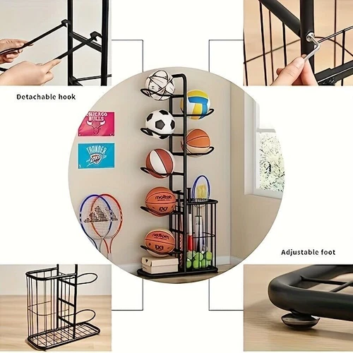 7 Tier Basketball Ball Storage Rack, Basketball Holder Garage Ball Storage Rack - Picture 7 of 7