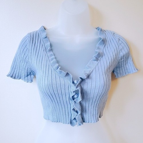 NWT Urban Outfitters Rory Ruffled Short Sleeve Cropped Cardigan Sweater sz  Small | eBay