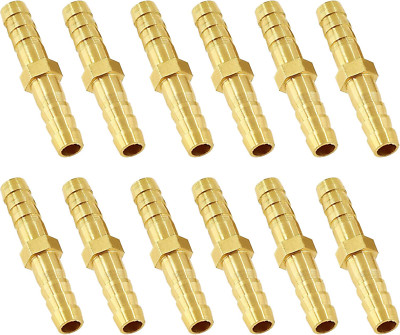 12Pcs 1/4 Inch Brass Hose Barb Fittings, Metal Splicer Mender Hose Barb Reduc