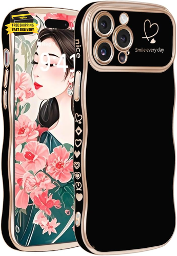 Cute Phone Case for Iphone 16 Pro Max Case for Women Girls,Luxury Plating Wave F