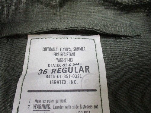 USED MILITARY SUMMER FLYERS COVERALLS JUMPSUIT 36 REGULAR SAGE GREEN USAF ARMY - Picture 8 of 12