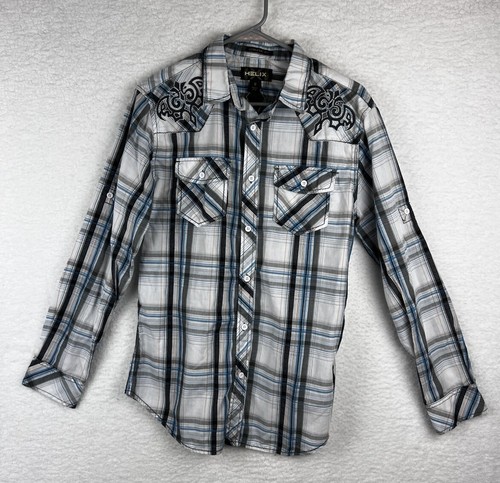 Helix Mens Shirt Small Button Down Athletic Fit Embroidered Pockets - Picture 2 of 5