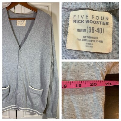 Five Four Nick Wooster Cardigan Sweater Mens Medium School Academia Preppy Golf