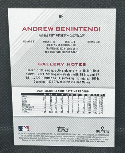 Andrew Benintendi 2022 Topps Gallery #99 Printer Proof Kansas City Royals - Picture 2 of 2