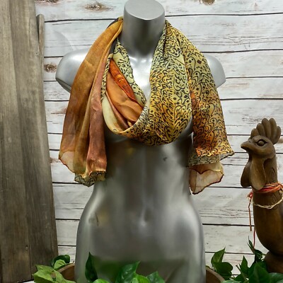 Malik 100% Silk Scarf Hand Stitched Rolled Edges Orange Brown Black Beautiful