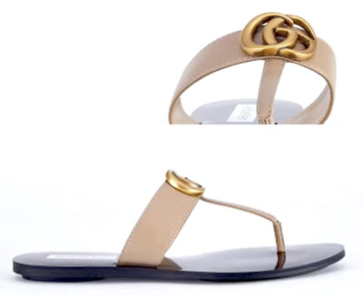 Kellparker Brielle Tan Sandals Women's Size 9.5 Gold GG Logo  Embellishment-EUC! | eBay