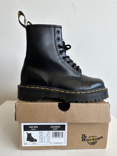 Dr. Martens 1460 Bex Smooth Leather Platform Boots Black Womens 6/Men 5 Lace Up - Picture 4 of 12
