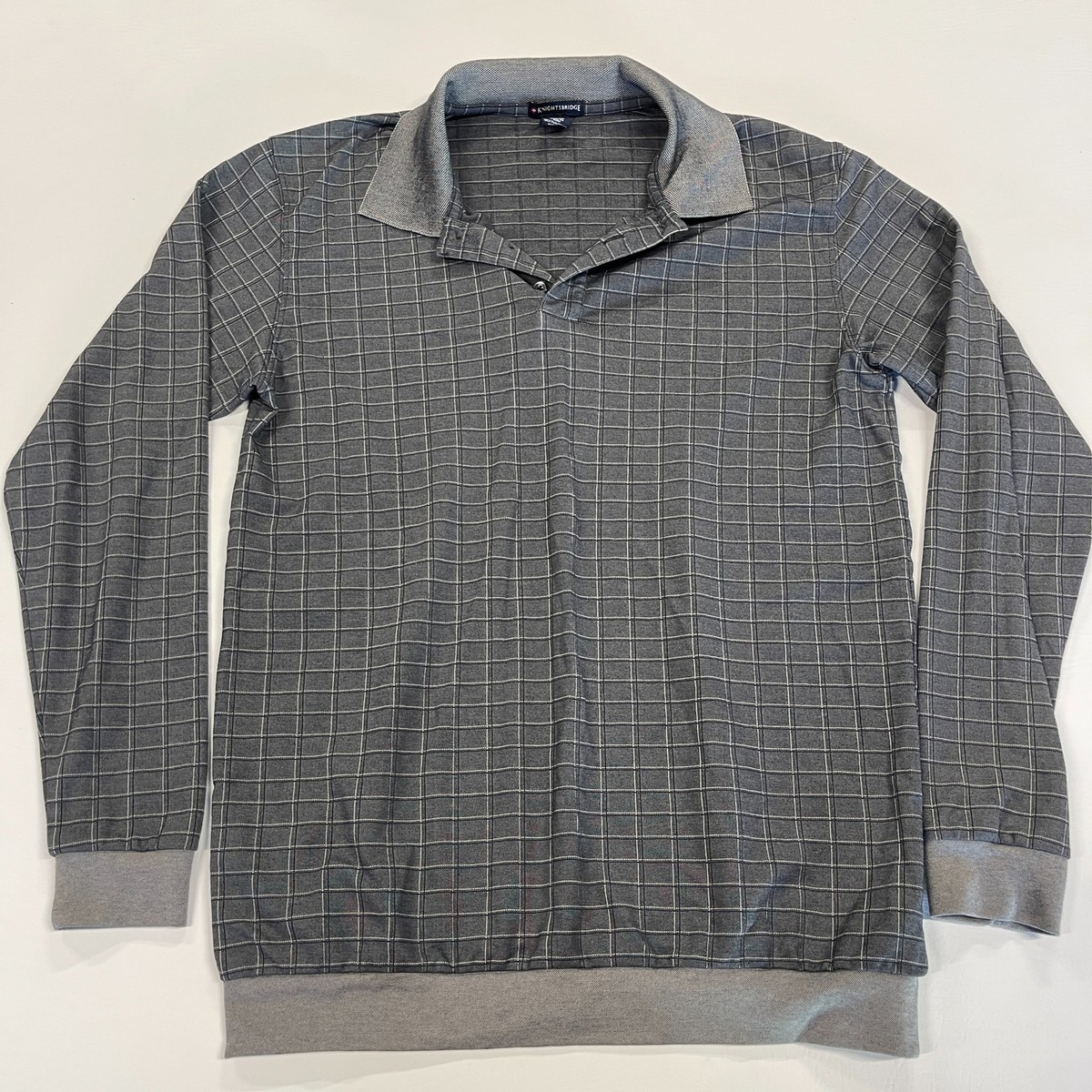 Knightsbridge Rugby Shirt Mens Medium Gray Windowpane Cotton