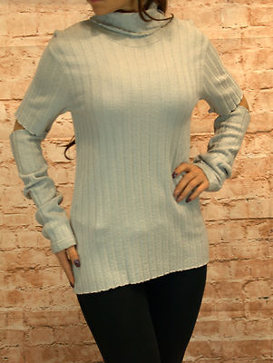 Moderner Pullover Damen Oberteil Rollkragenpulli Ellenbogenfrei  Grau  Gr.40