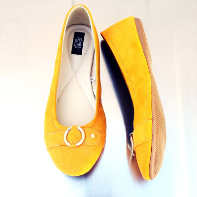 Ballet Flat Size 8 Wide Womens Round Toe Suede Yellow Slip-on Jones New York 8W