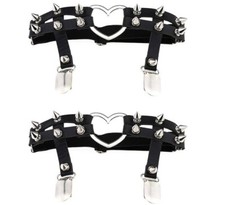2PCS Gothic Studded Heart Garters Leg Ring Leg Elastic Punk Harness Garter.NIP