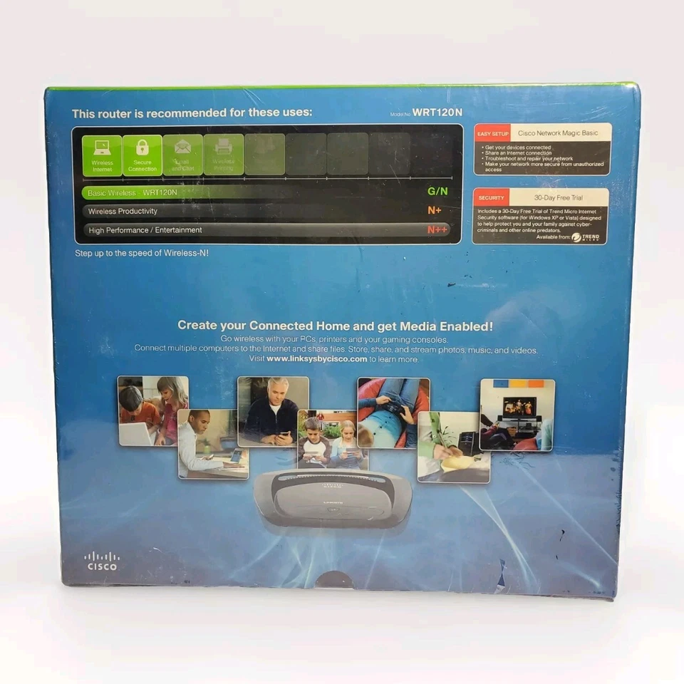 New SEALED Linksys Wireless-N Home Router Cisco Model WRT120N 2.4 GHz Four Port - Image 2 of 4