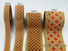 Greek Semi-Metallic Jacquard Fabric Gallon Trim gold-red color 10 8,5 4 2,5 cm