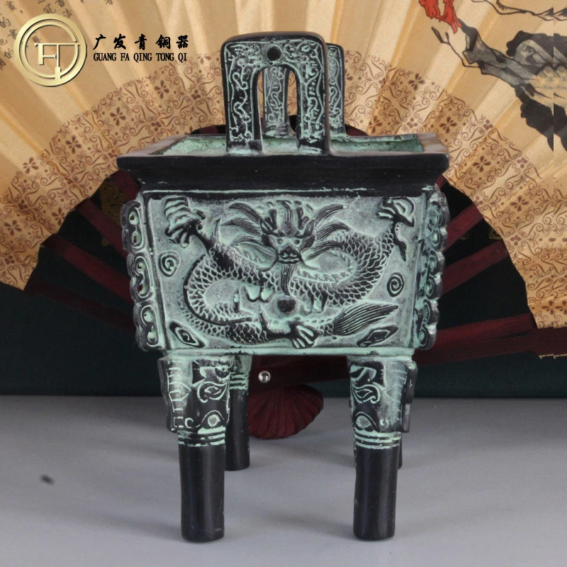 Antiguo quemador de incienso chino de bronce de cuatro patas decoración vintage para el hogar Foto 3 de 4