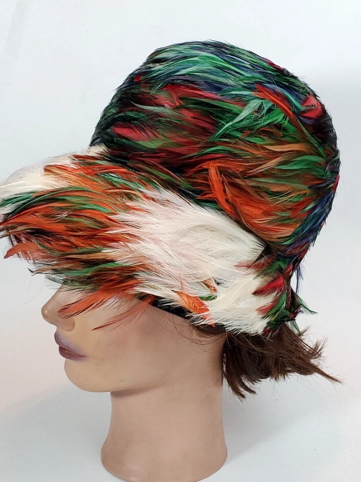 Impresionante sombrero de lujo emplumado vintage originales de Mr. Joseph's New York talla M Foto 4 de 4