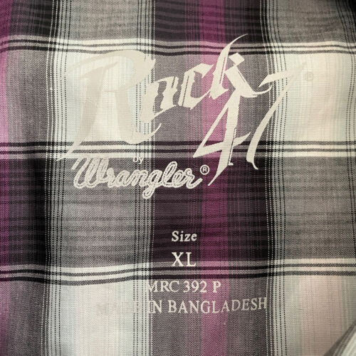 Wrangler Rock 47 Pearl Snap Western Shirt Size XL Embroidered Black Purple Plaid - Picture 8 of 8