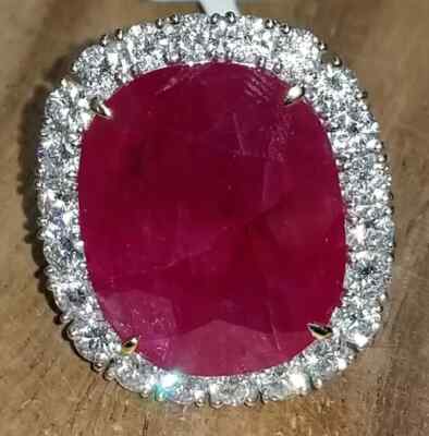 Cushion Cut 10,40 ct natürlicher Rubin Diamant Verlobungsring 14 K massives Weißgold