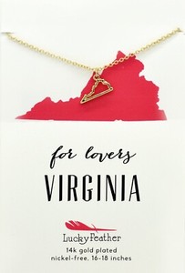 Authentic Virginia- Lucky Feather State Necklace 14K Gold Plated State Love
