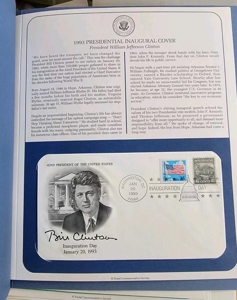 UNITED STATES Presidential Inaugural Cover BILL & Hillary CLINTON Postal Stamps - Image 2 of 4