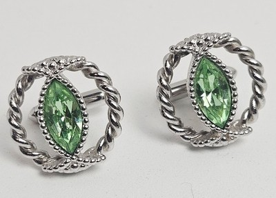 Vintage Uranium Glass Marquise Cut Atomic Cuff Links 395 GLOW Makers Mark
