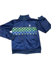 Hurley Boys Full Zip Track Jacket Blue/Green Check Stripe Logo Size 6