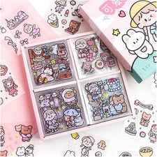 Kawaii Stickers Set (100 Sheets) - Cute PET Transparent Cartoon Animal Flower De