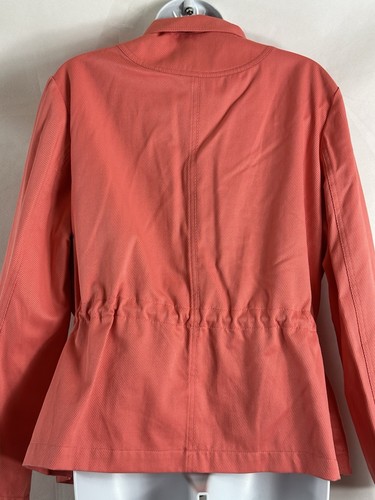 Dana Buchman Size L Coral Zip Up Twill Jacket Inside Toggle Drawstring Waist - Picture 15 of 24