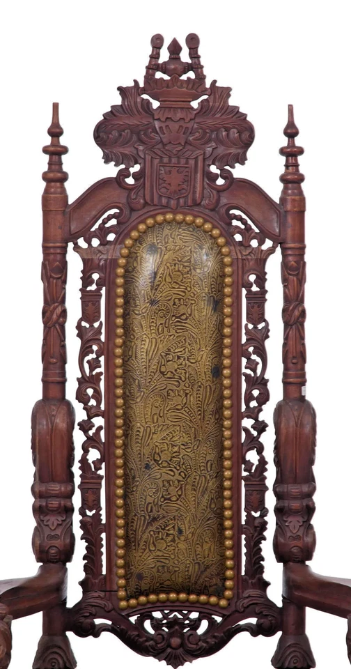 Silla, trono, renacimiento renacentista, tallada, nogal, 71" de alto, siglo XX, E. 1900! Foto 2 de 4