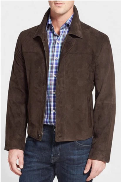 Mens Brown Vintage Suede Leather Jacket Slim Fit Bomber Biker Trucker Jacket XL
