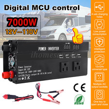 LCD Car Power Inverter 7000W DC 12V To AC 110V Pure Sine Wave Solar Converter