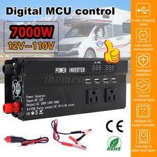 LCD Car Power Inverter 7000W DC 12V To AC 110V Pure Sine Wave Solar Converter