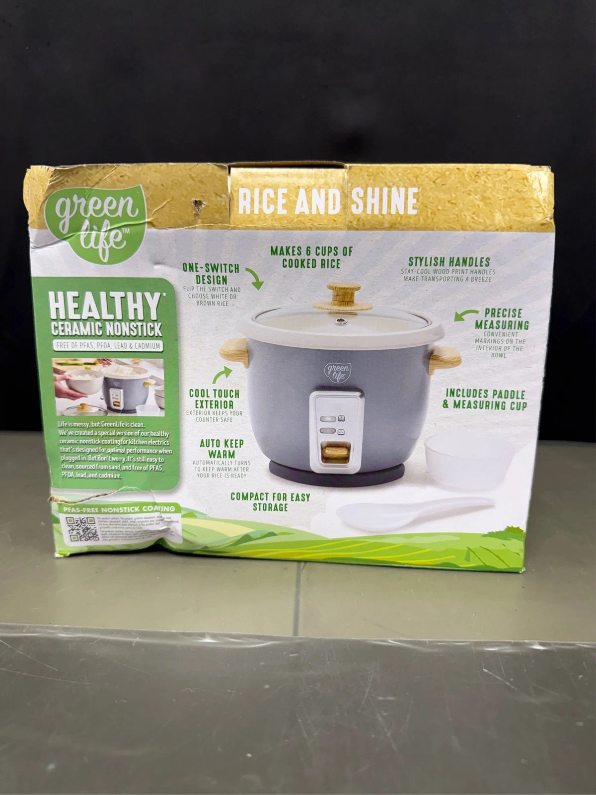GreenLife 3 Cup Non Stick Electric Rice Cooker, Cream