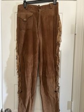 Polo Country Ralph Lauren Suede Leather Fringe Pants Made in USA Size 8 Western