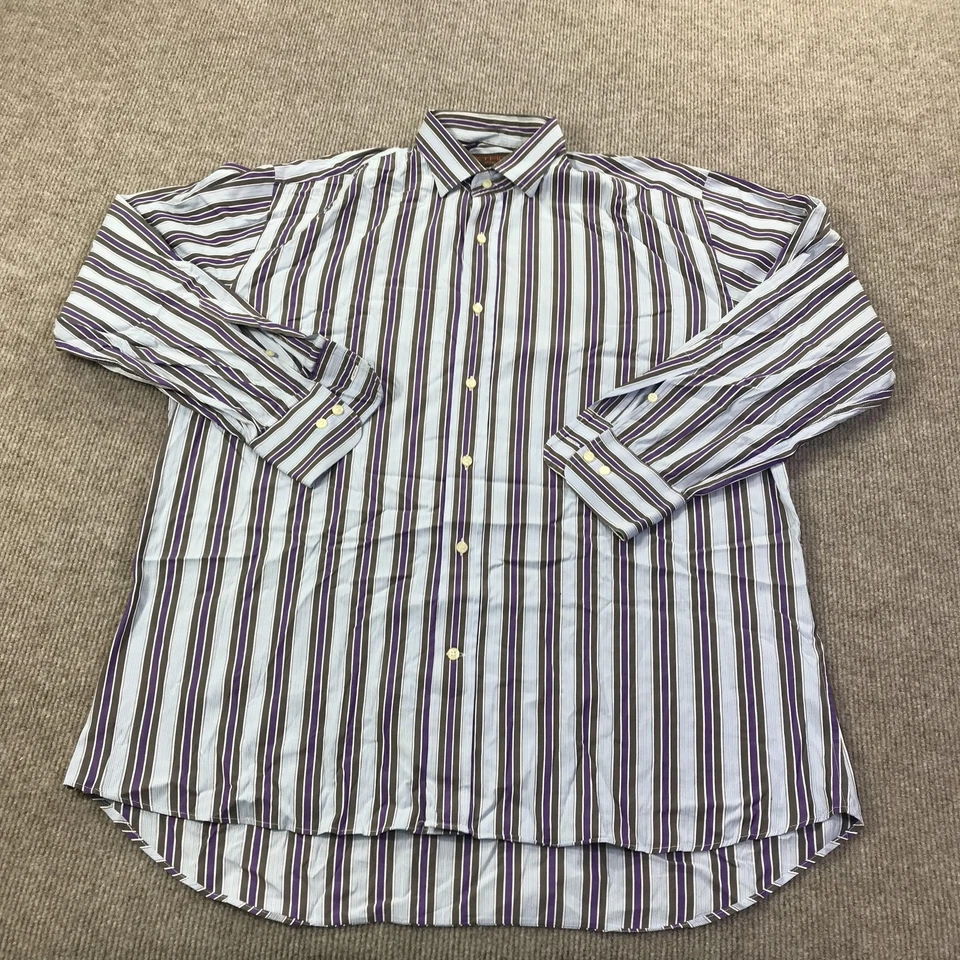 Etro рубашка мужская 42 Slim Fit в полоску на пуговицах сделано в Италии фиолетовый серый белый - Изображение 2 из 4