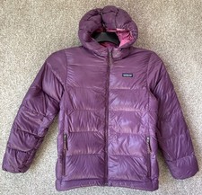 Patagonia Hi-Loft Downer Sweater Puffer Hooded Jacket Kids Large 12 Purple 68645