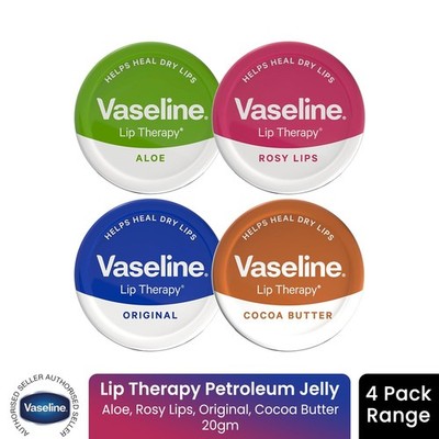 Vaseline Lippenbalsam 20g, 4er Pack Lip Therapy - Original, Aloe, Rosy, Kakaobutter