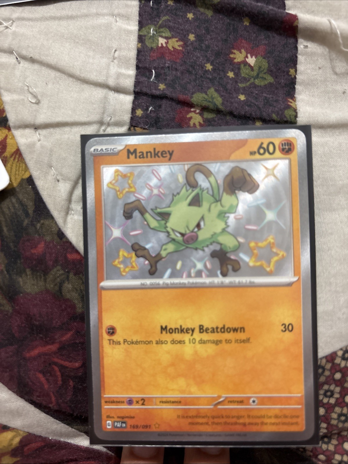 Mankey #169/091 Shiny Holo Paldean Fates Pokemon TCG Cards