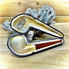 23g ANTIQUE QUAINT PPC DELUXE GENUINE MEERSCHAUM PIPE REAL AMBER STEM W/CASE
