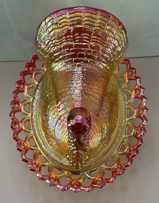 Mosser Glass USA MARIGOLD CARNIVAL Turkey on Nest Lace Edge