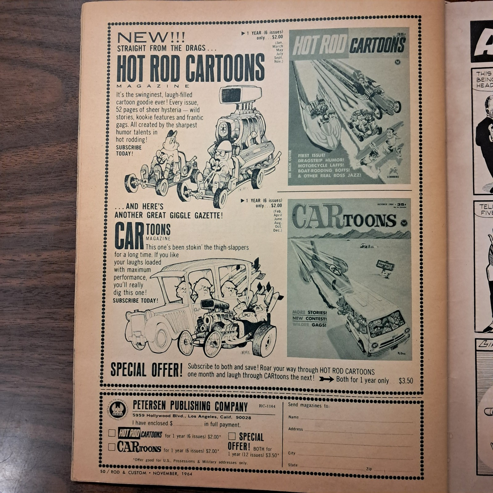 Nov. 1964 ROD & CUSTOM Surf Woody By Barris stamped Paid PX bought military base