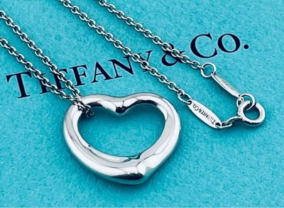 f094 Tiffany Open Heart Necklace 925 Silver Current Chain