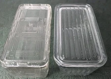 VTG CLEAR ANCHOR HOCKING REFRIGERATOR DISH 1932 W/LID & Hazel Atlas Crisscross