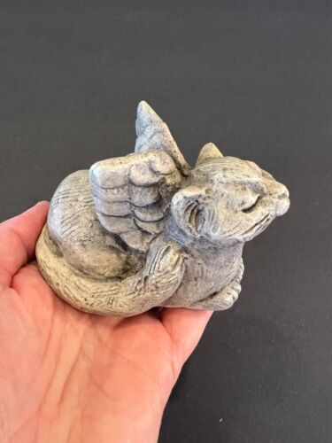 Vintage 1997 Telle M Stein Cat with Angel Wings Indoor Outdoor Figurine 3.5” - Picture 10 of 12