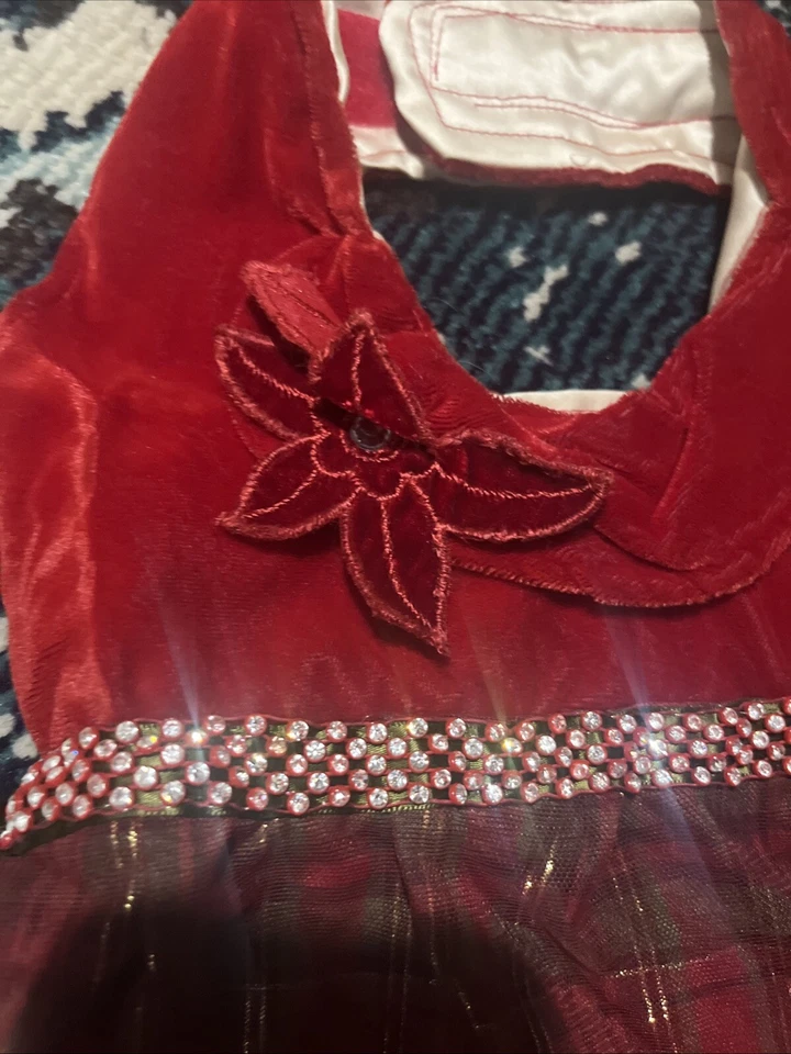 Dog Dress Custom Velvet Luxury Red Holiday Christmas Beaded M - Image 3 of 4