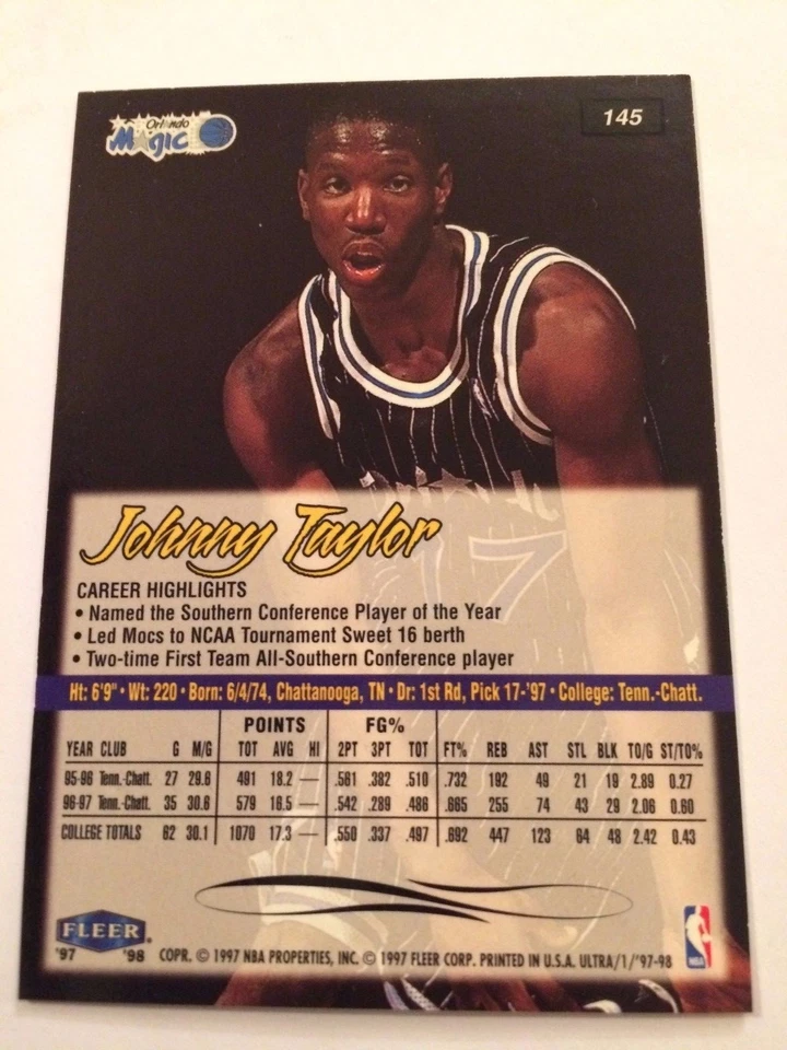 1997-98 Ultra #145 - Johnny Taylor - Orlando Magic (RC) - Image 2 of 2
