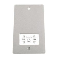Dual Voltage Shaver Socket 115V/230V in Brushed Satin Matt Chrome Flat Style