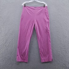 Talbots Womens Heritage Straight Ankle Dress Pants 8 Pink White Geometric Print